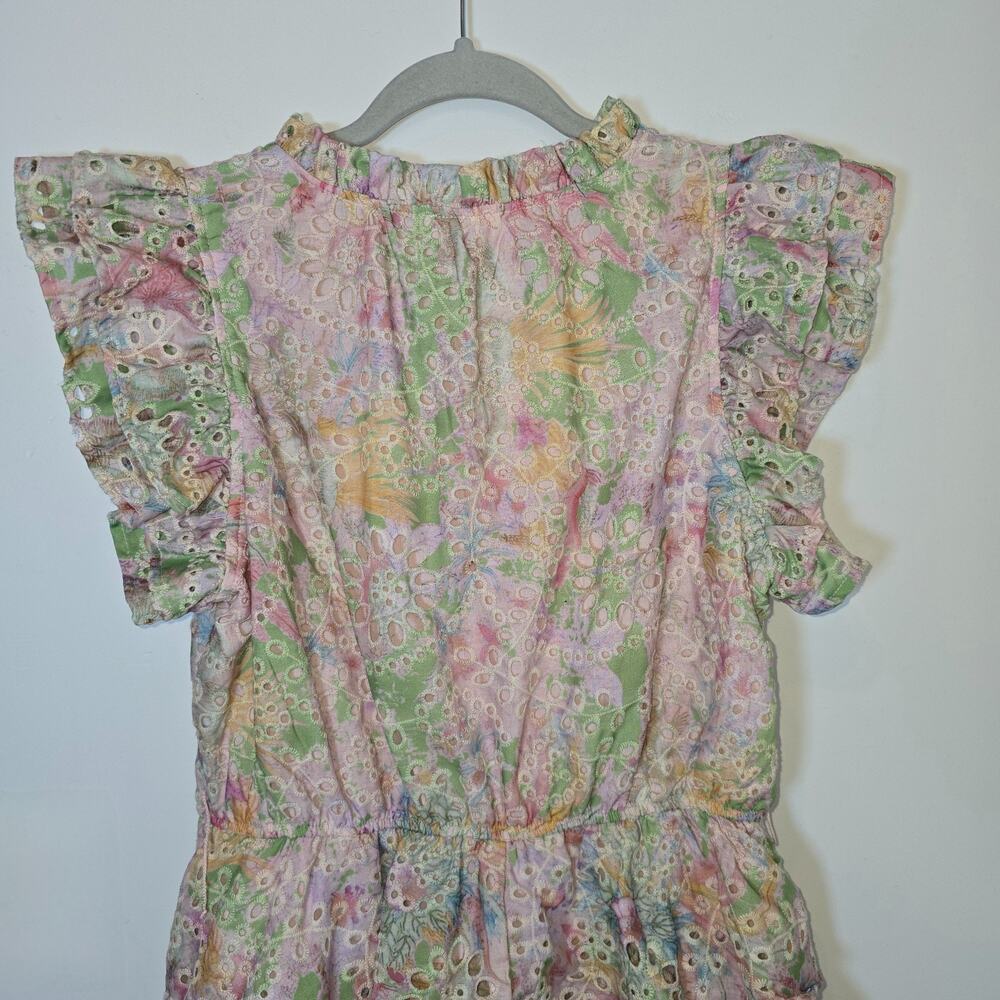 FATE Tiered Floral Dress Pink Sleeveless Eyelet Lined Womens Small V-Neck - Picture 7 of 11